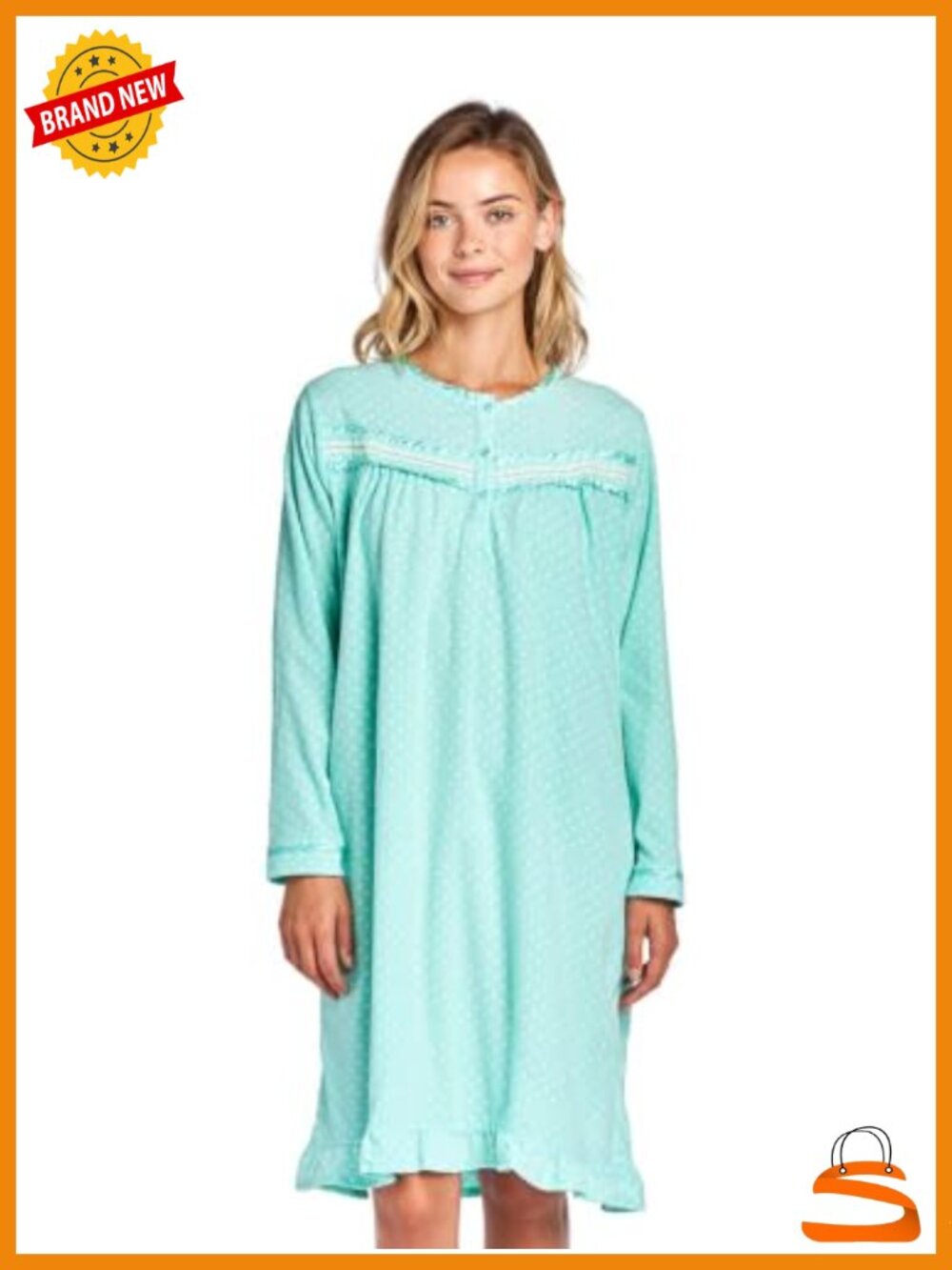 Women's Cozy Long Sleeve Fleece Nightgown Button Front Sleep Dress
